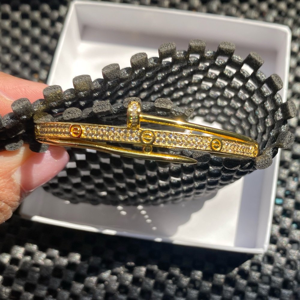 Gold-Tone Pave Nailhead Rhinestone Bracelet